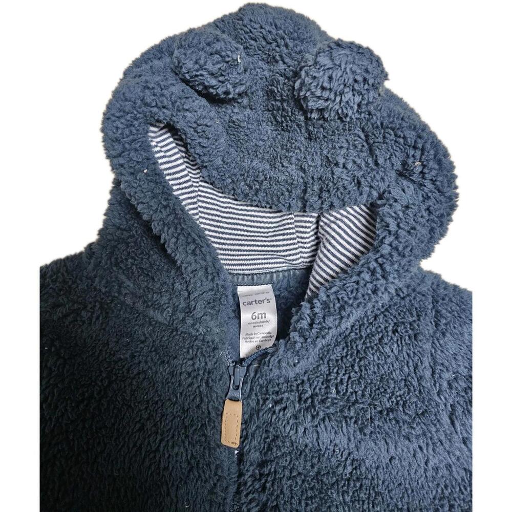 Carter's Super Soft Infant Hooded One Piece Fleece Size 6 Months Baby Boy - Picture 2 of 5